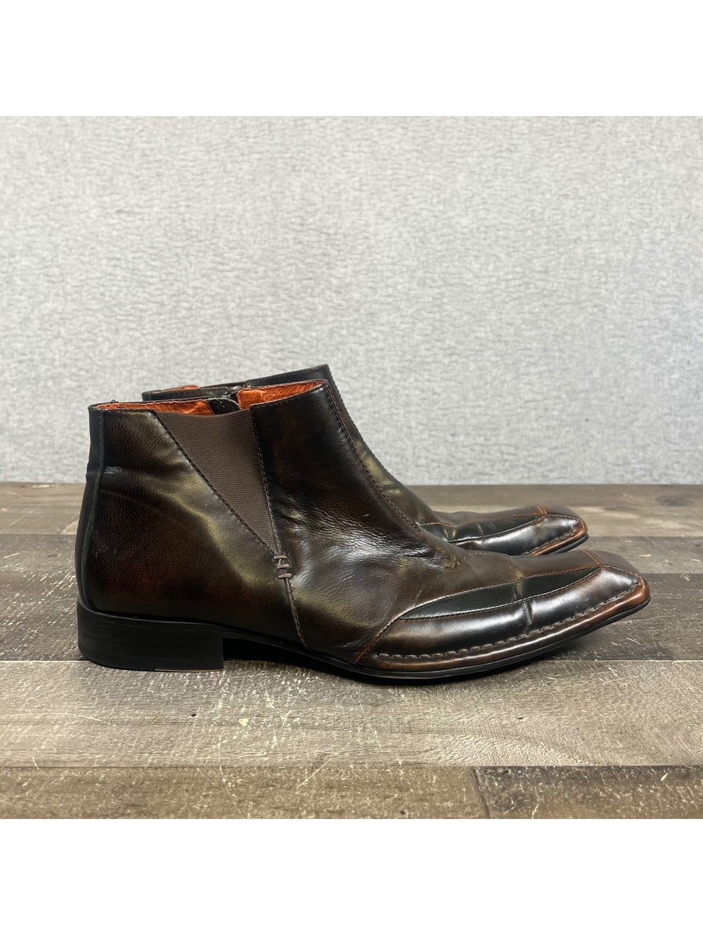 Robert Wayne Leather Ankle Boots Men's Size 8 brown Motorcycle Style Dress Shoes